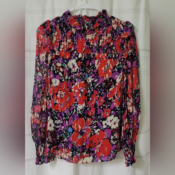 J. CREW Smocked popover  Floral Blouse  Size Small EUC - Picture 4 of 16